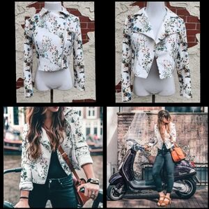 SMALL women LUCY PARIS floral moto zip jacket long sleeve